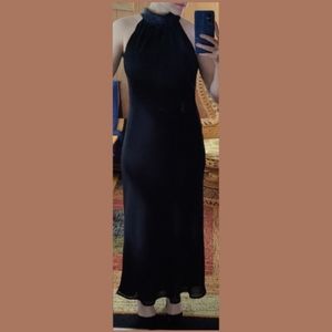 Cynthia Howie Maggy Boutique Silk necktie Floor Dress cold shoulder high neck